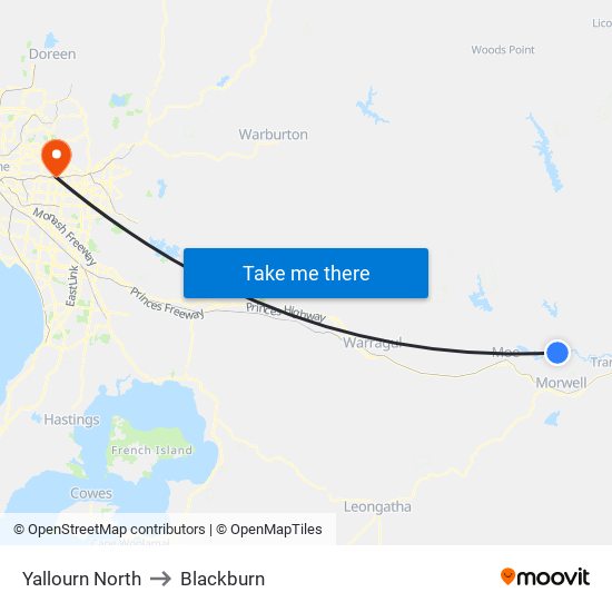 Yallourn North to Blackburn map