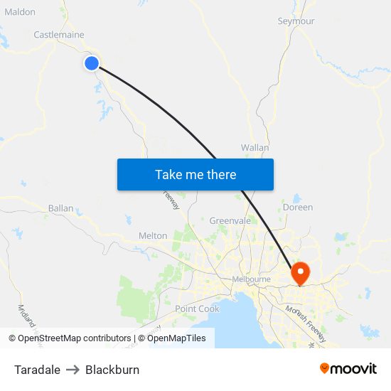 Taradale to Blackburn map