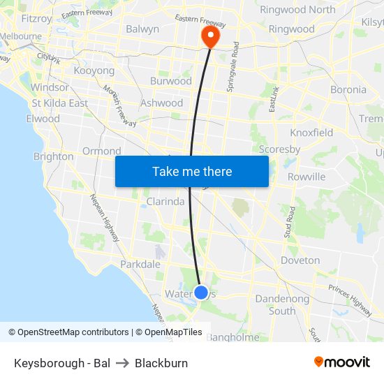 Keysborough - Bal to Blackburn map