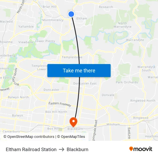 Eltham Railroad Station to Blackburn map