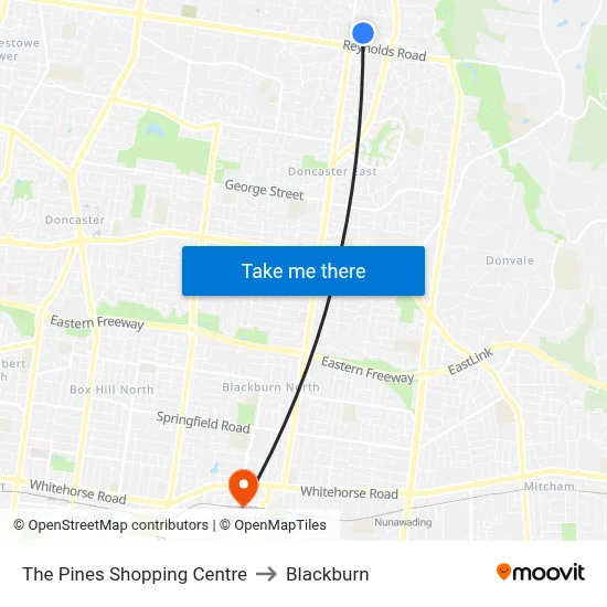 The Pines Shopping Centre to Blackburn map