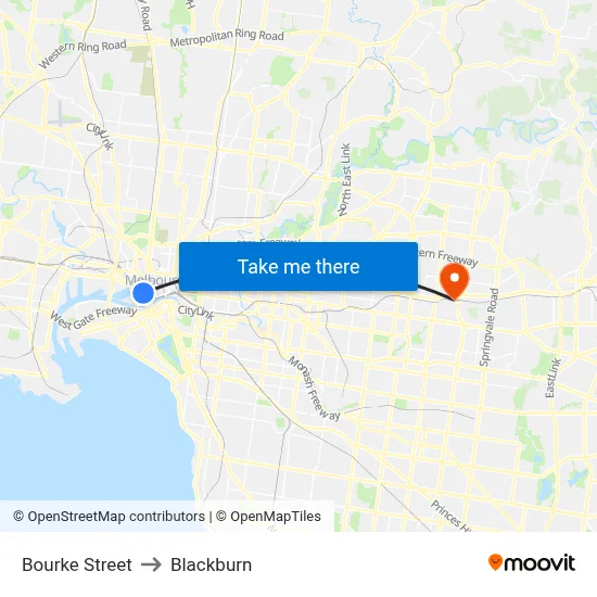 Bourke Street to Blackburn map