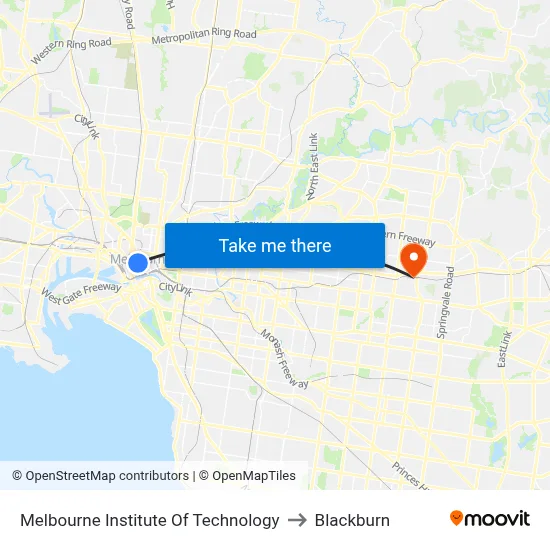 Melbourne Institute Of Technology to Blackburn map
