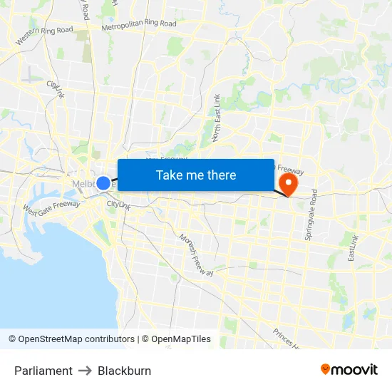 Parliament to Blackburn map