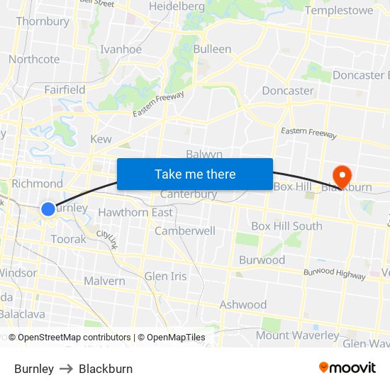 Burnley to Blackburn map