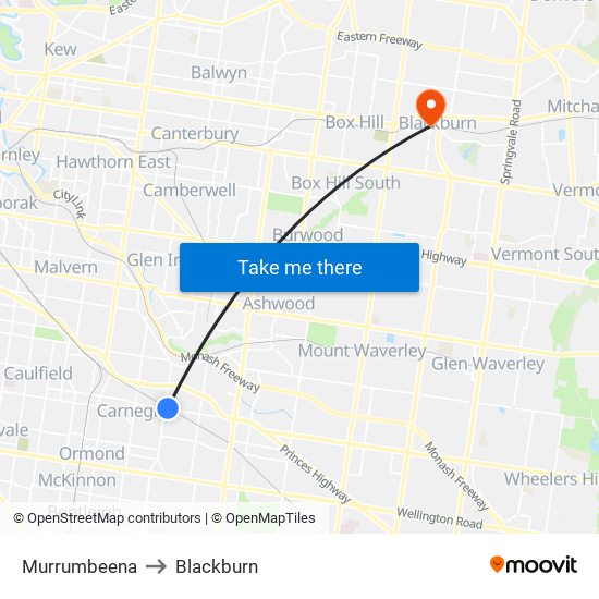 Murrumbeena to Blackburn map