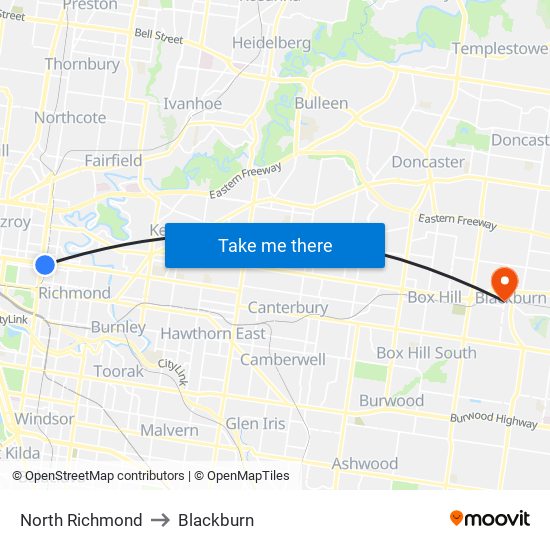 North Richmond to Blackburn map