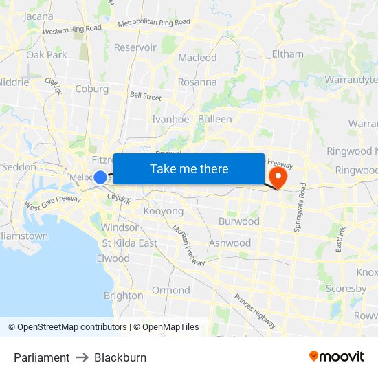 Parliament to Blackburn map