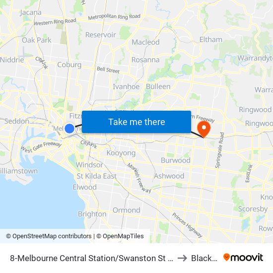 8-Melbourne Central Station/Swanston St (Melbourne City) to Blackburn map