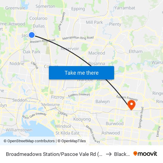 Broadmeadows Station/Pascoe Vale Rd (Broadmeadows) to Blackburn map