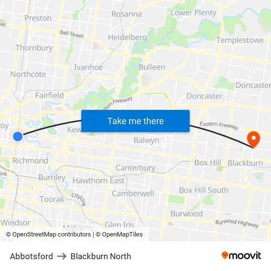 Abbotsford to Blackburn North map