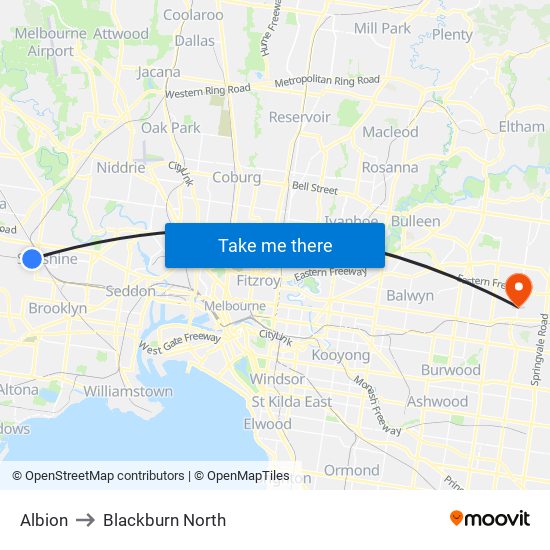 Albion to Blackburn North map