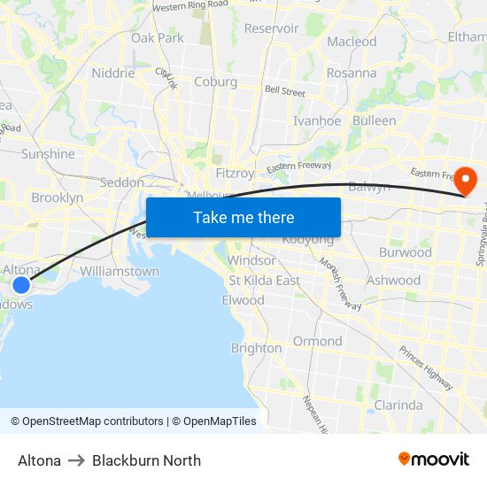 Altona to Blackburn North map