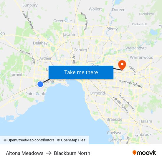 Altona Meadows to Blackburn North map