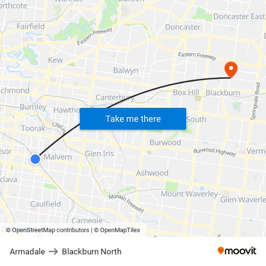 Armadale to Blackburn North map