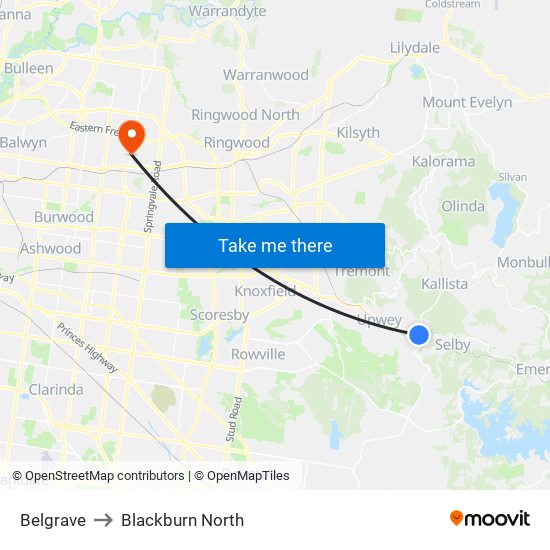 Belgrave to Blackburn North map