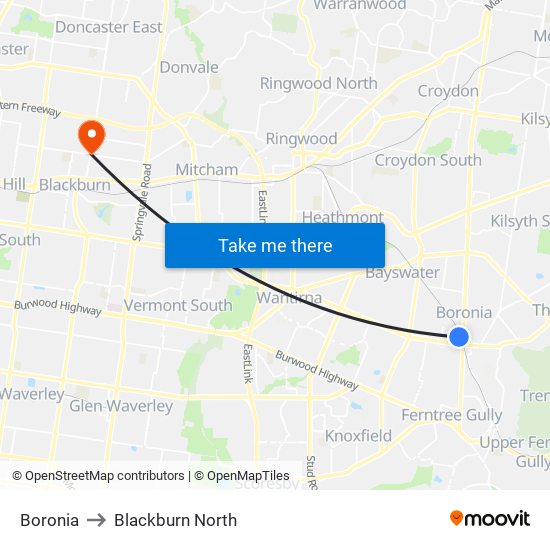 Boronia to Blackburn North map