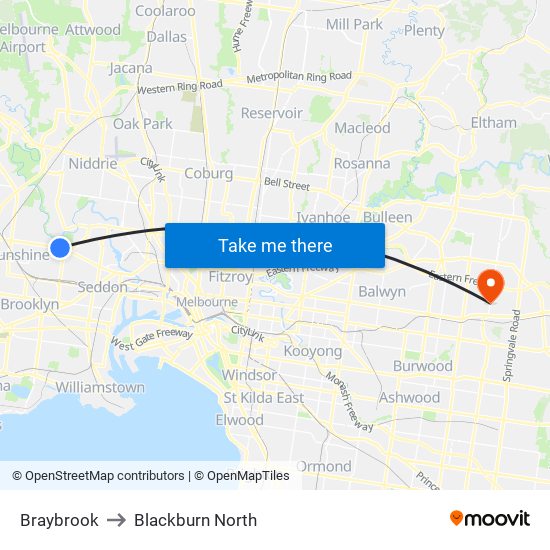 Braybrook to Blackburn North map