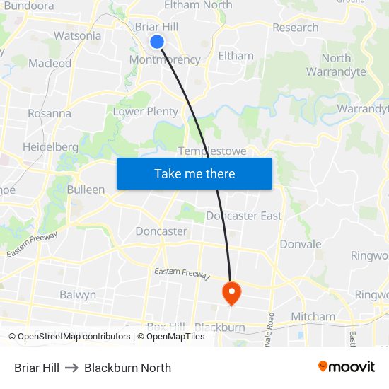 Briar Hill to Blackburn North map