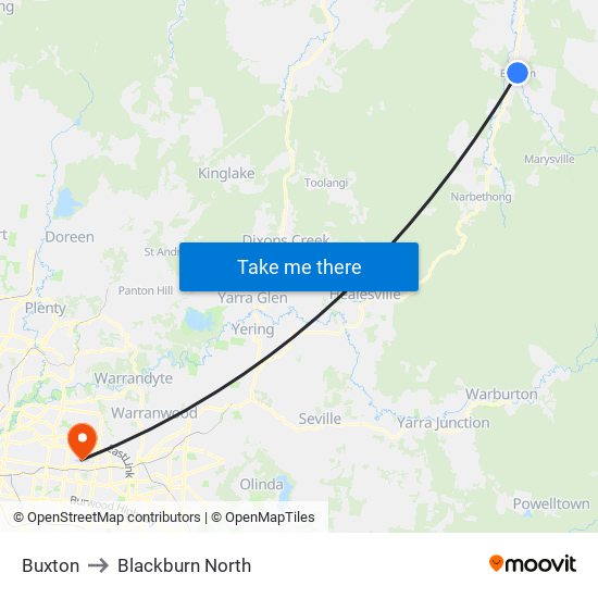 Buxton to Blackburn North map