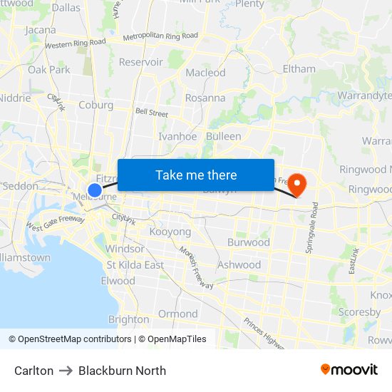 Carlton to Blackburn North map