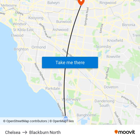 Chelsea to Blackburn North map