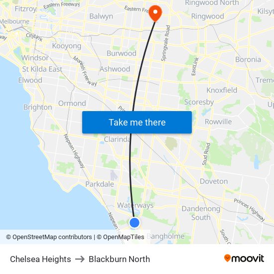 Chelsea Heights to Blackburn North map