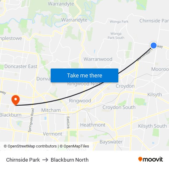 Chirnside Park to Blackburn North map