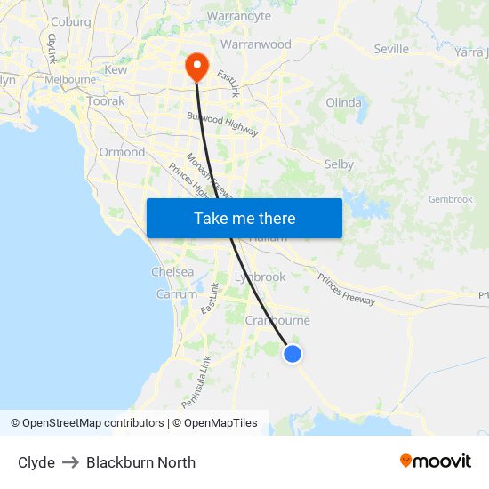 Clyde to Blackburn North map