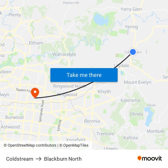 Coldstream to Blackburn North map