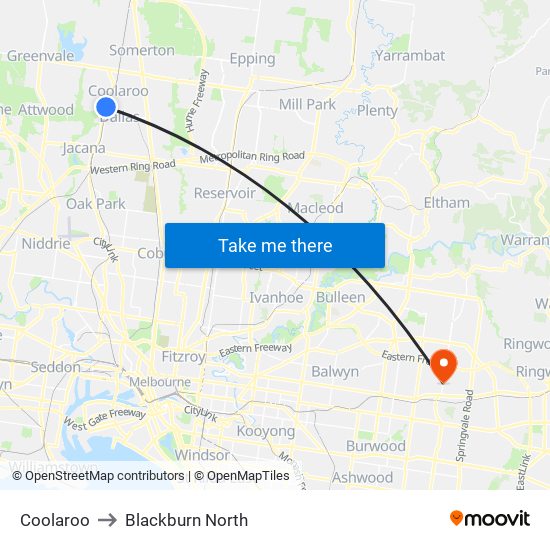 Coolaroo to Blackburn North map