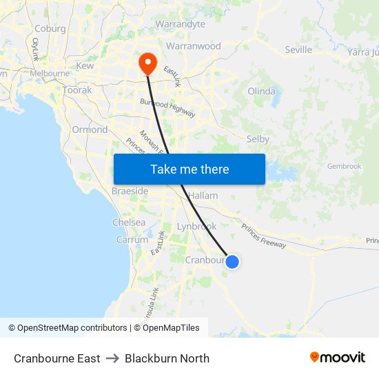 Cranbourne East to Blackburn North map