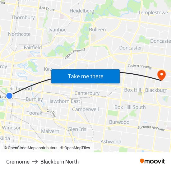 Cremorne to Blackburn North map