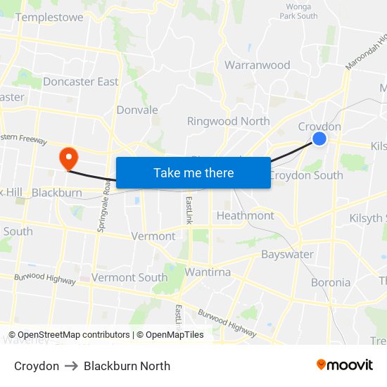 Croydon to Blackburn North map