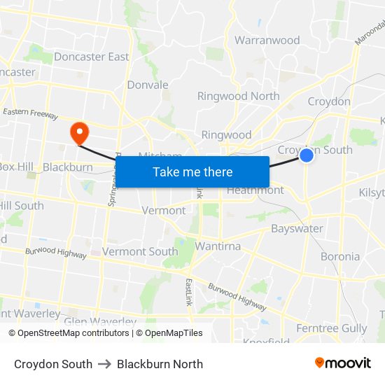 Croydon South to Blackburn North map