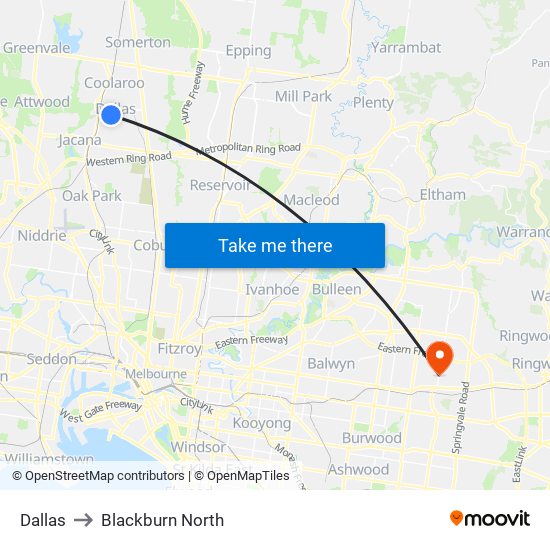 Dallas to Blackburn North map