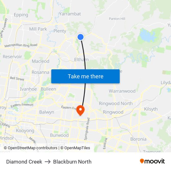 Diamond Creek to Blackburn North map
