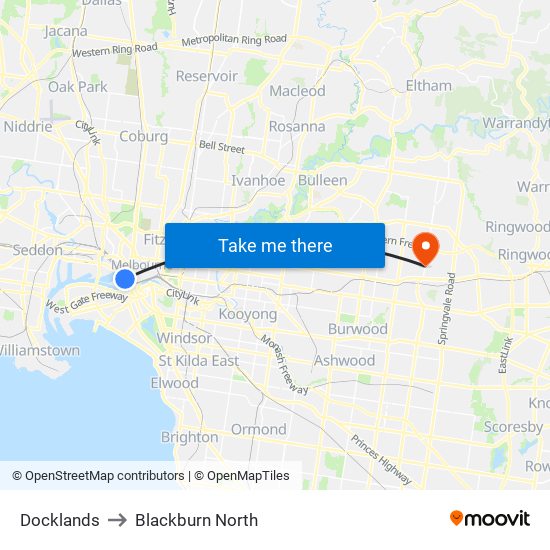 Docklands to Blackburn North map