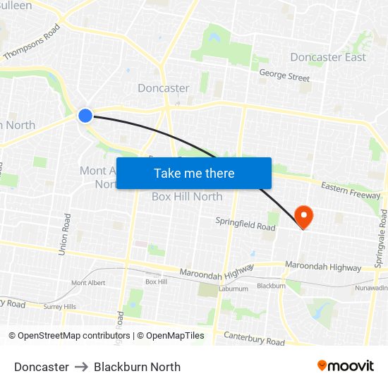 Doncaster to Blackburn North map