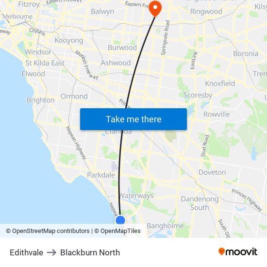 Edithvale to Blackburn North map