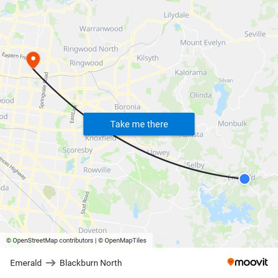 Emerald to Blackburn North map