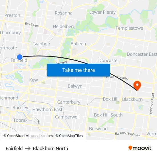 Fairfield to Blackburn North map