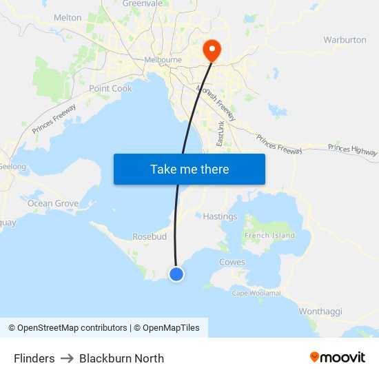 Flinders to Blackburn North map