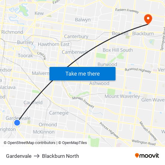 Gardenvale to Blackburn North map