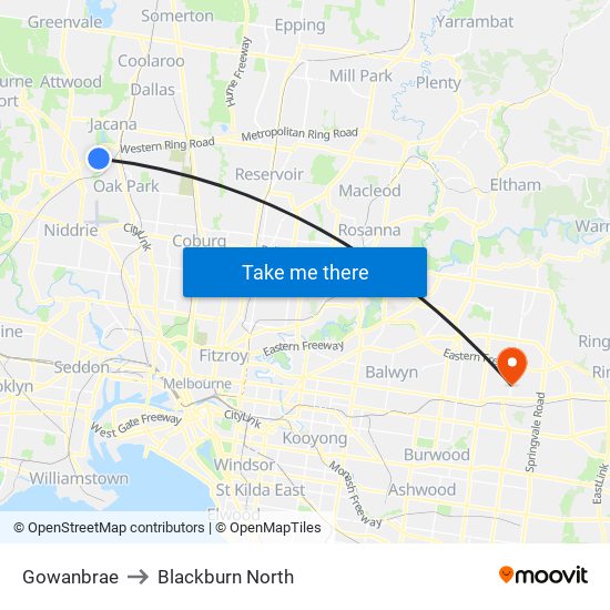 Gowanbrae to Blackburn North map