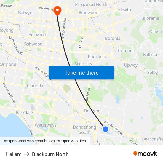 Hallam to Blackburn North map