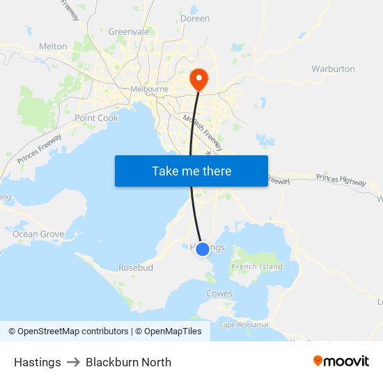 Hastings to Blackburn North map