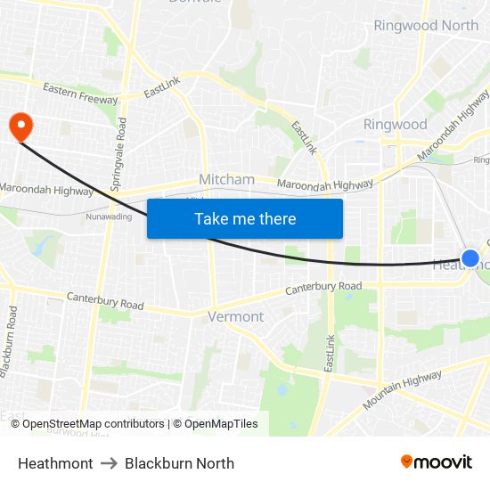 Heathmont to Blackburn North map