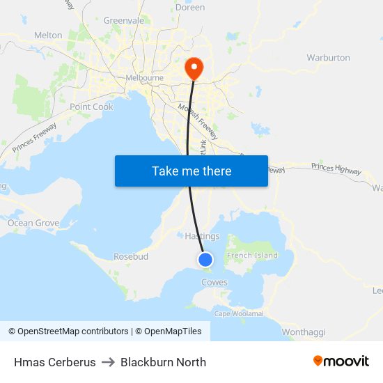 Hmas Cerberus to Blackburn North map