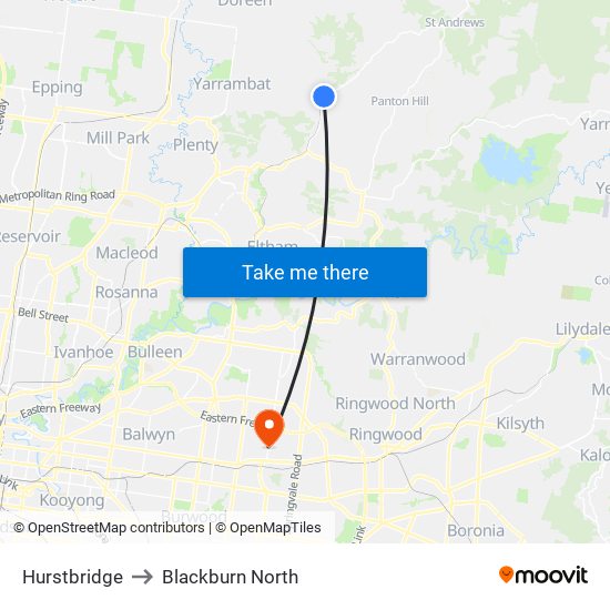 Hurstbridge to Blackburn North map